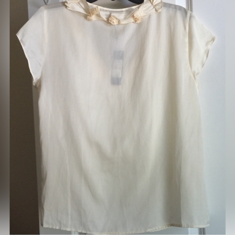 TALBOTS SHORT SLEEVE RUFFLED SILK AND COTTON BLEND TOP - Picture 2 of 7